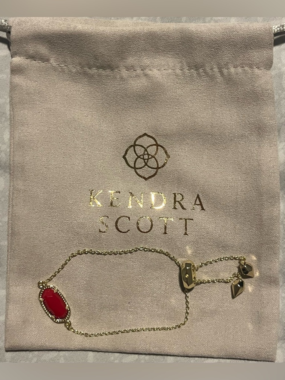 Kendra Scott Gold Tone Chain Bracelet with Red Stone New with dust bag